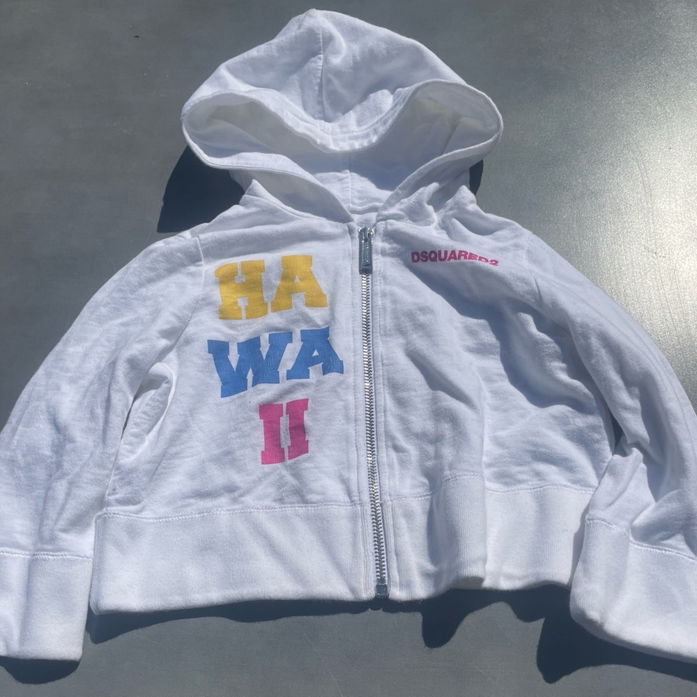 DSQUARED2 White and Yellow Cropped Hoodie Sweatshirt